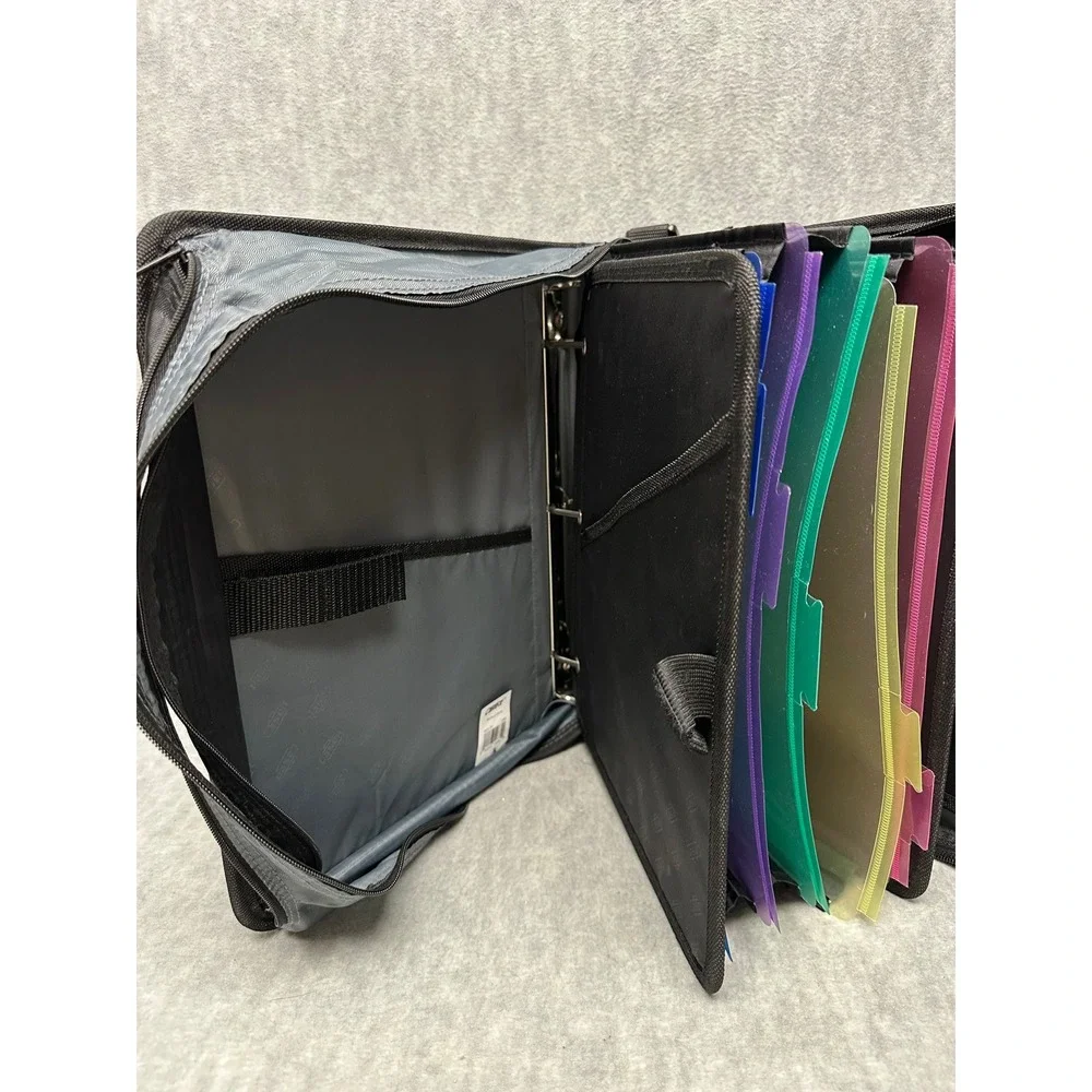 Case-it Zipper Binder Black Gray 3 Ring Expandable Shoulder Strap Handle